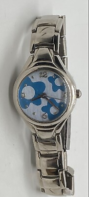 #ad Ladies Teens Watch New Battery Silver Case 6” Metal Stainless Band Blue Flowers $11.90