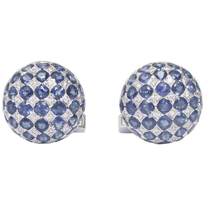 #ad Dazzling Blue amp; White Colorless Round Gemstone Men#x27;s Round Silver Cuff Links $279.00