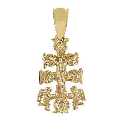 #ad 14k Yellow Gold Angels Caravaca Crucifix Cross Charm Pendant 1.1 grams $83.99
