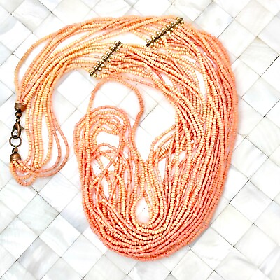 #ad Peach Orange Tones Seed Bead Multilayer Statement Necklace Vintage Strand#1882 $4.89