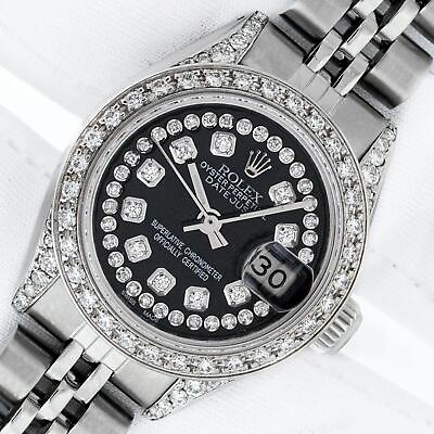 #ad Rolex Watch Womens Datejust Steel 18K Gold Black Diamond Bezel Jubilee Band $6162.50