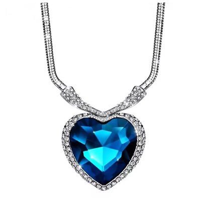 #ad Made With Swarovski Crystals Large Blue Heart Necklace S8 $75.00