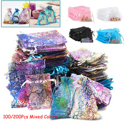 100 200Pcs Sheer Coralline Organza Gift Bags Jewelry Candy Pouches Wedding Party $7.99