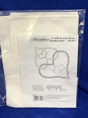#ad Herrschners Handkerchief Stamped Cross Stitch Embroidery In Your Heart 14 1055 $8.95