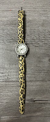 #ad Vintage Quartz Ladies Watch With Rhinestones and Leopard Print Band Measures 9quot; $10.00