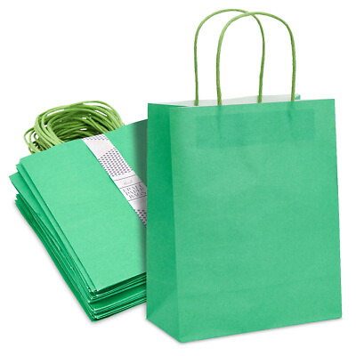 50 Pack Medium Paper Gift Bags with Handle for Birthday Party 8 x 10quot; Green $27.99