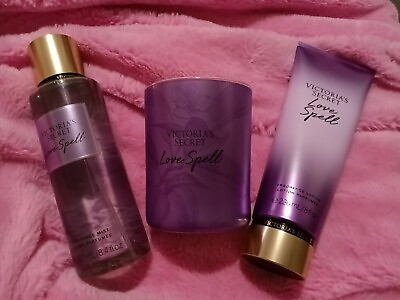 #ad 💐NEW Victoria#x27;s Secret LOVE SPELL 8.4 oz Body Mist Lotion SET Candle 💜 $32.00
