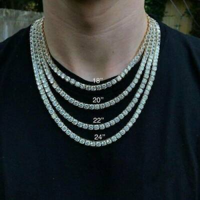 #ad Hip Hop Tennis Necklace Choker Gold Silver Row imitation Moissanite Mens Chain $6.40