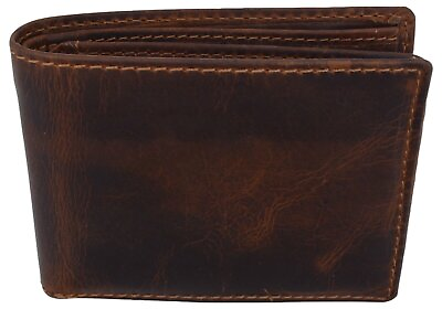 RFID Blocking Brown Vintage Leather Men#x27;s Bifold Center Flap Wallet $12.99