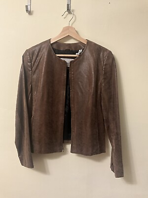 #ad Lordamp;Taylor 100% Real Genuine Leather Jacket Blazer Petite Medium PM Snack Brown $24.99
