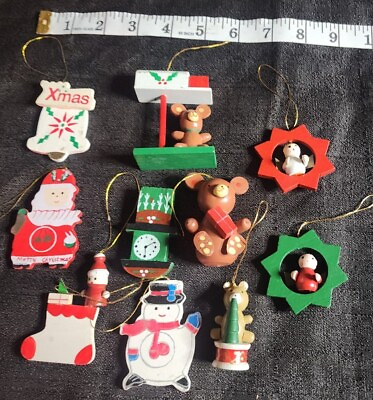 #ad Christmas Tree wooden Ornaments Set Of 10 SB $12.64