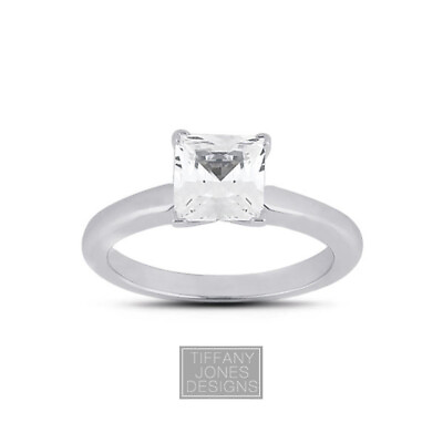 #ad 1 2ct F VS1 Princess Natural Diamond 950 PL. Classic Solitaire Engagement Ring $2278.10