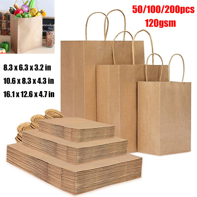 #ad #ad 50 200PCS Paper Gift Bags Brown Kraft bag with Handles Bulk Retail Shopping Bags $22.99