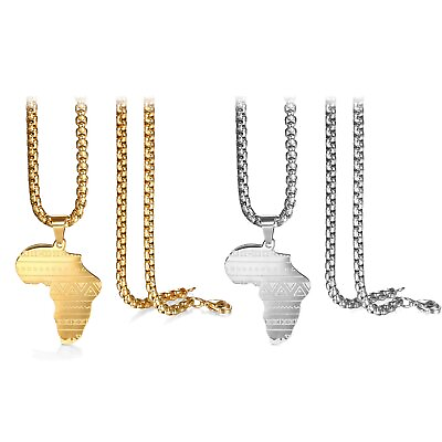 #ad Stainless Steel Men Women Africa African Map Pendant Chain Necklace Plated $10.59
