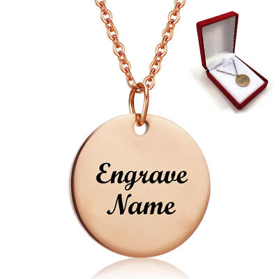 #ad Personalized Engraved Rose Gold Round Name Plate Necklace Engraving Pendant 1028 $19.95