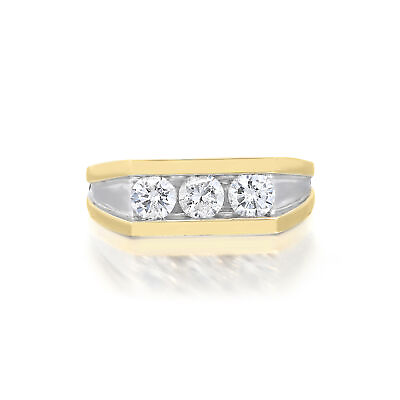 #ad Rachel Koen 1.00Cttw Three Stone Diamond Men#x27;s Ring 14K Yellow Gold Size 10.5 $4724.99