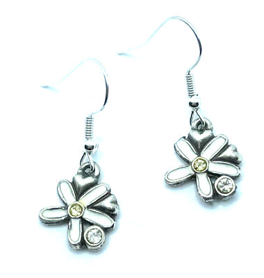 #ad Brighton Daisy Love White Flowers Daisies Hearts Crystal Custom Silver Earrings $15.95