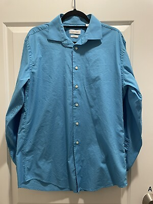 CALVIN KLEIN CK Men Turquoise Slim Button Down Front Up Dress Shirt 16 34 35 $11.99