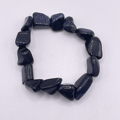 #ad Beaded Bracelet Silver tone Black Sparkle Round Stretch Costume Jewelry 6quot; $4.49