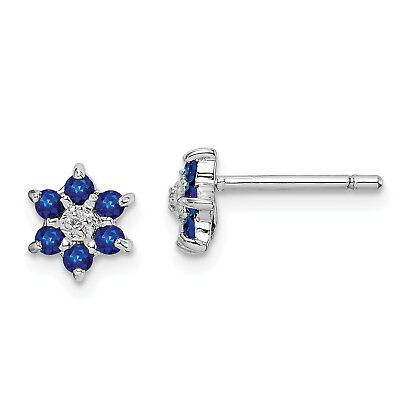 #ad Silver Rhodium Sapphire amp; Diamond Post Earrings QDX306 $69.78