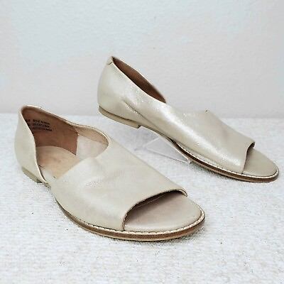 #ad Anthropologie D#x27;orsay Open Toe Sandal Leather Flats US 7 Champagne Gold Souvenir $47.99