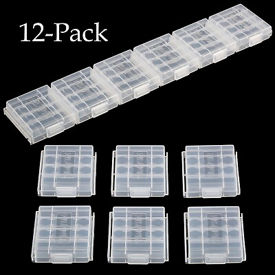 #ad 12 Pc New Transparent Hard Plastic Case 4 Cell Holder AA AAA Battery Storage Box $8.99