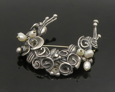 #ad 925 Sterling Silver Vintage Petite Pearls Modernist Floral Brooch Pin BP9111 $133.33