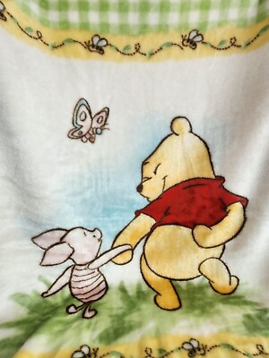 #ad Winnie The Pooh amp; Piglet Plush Blanket Butterfly Gingham Vintage Lovey 90s $29.98