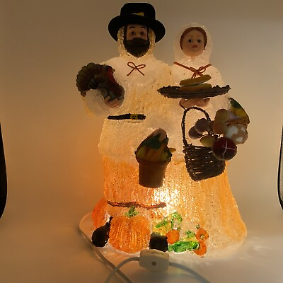 #ad Thanksgiving Pilgrims Couple Iced Blow Mold Spun Acrylic Deco Light Lamp $50.00