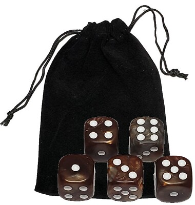 #ad 5 16mm 2 Color Pearlized Dice Grey Brown w White Pips Velvet Storage Pouch $12.33