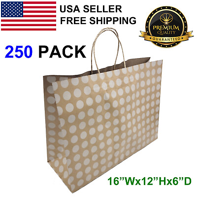 #ad 250 Packs Dots Paper Shopping Kraft Retail Gift Merchandise Bags With Handles $169.99