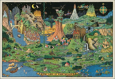 #ad Land of Make Believe 1930 Vintage Fairy Tale Folklore Nursery Poster Print $350.00