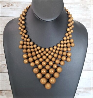 #ad Vintage Necklace Stunning Tan Brown Beads Retro Statement Necklace $16.99