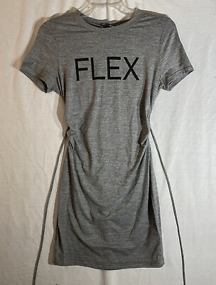 #ad Flex Dress Fashion Nova M Open Back Ties Gray Short Sleeve Short $15.30