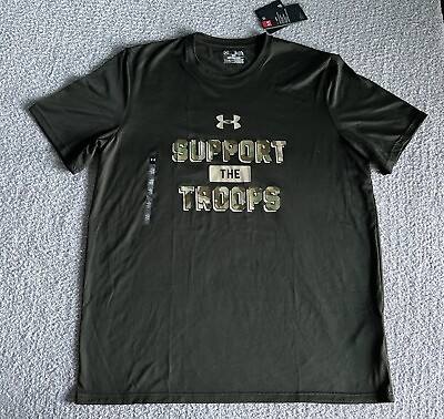#ad Under Armour Freedom T Shirt Men#x27;s XL Green Support Troops Camouflage Wicking $27.00