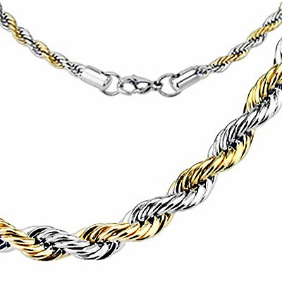 Rope Chain Necklace Two Tone Gold Silver Stainless Stainless Steel 3mm 18 30 IN $16.99