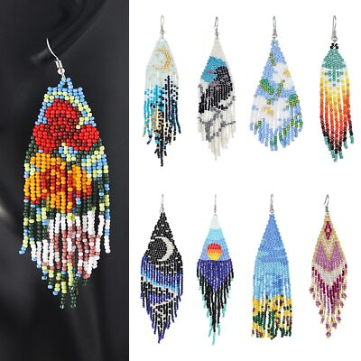 #ad Bohemian Beads Earrings Multicolour Long Beaded Drop Dangle Earrings Handmade $4.92