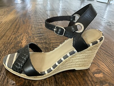 #ad Sperry Top Sider Saylor Black Leather Espadrille Wedge Sandals Women#x27;s US 8.5 M $27.95