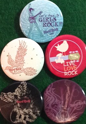 #ad Hard Rock Cafe 2014 HRC 5 BUTTON Assorted PIN Set Girls Rock Live Love Eagle $12.99