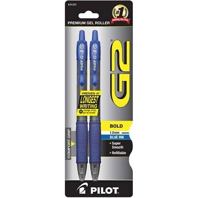 #ad Pilot G2 Retractable Gel Rolling Ball Pen 1.0mm Bold 2 Pk BLU Office School Home $5.10