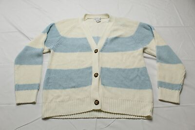 #ad Design History Women#x27;s Flora Striped Button Up Cardigan JW7 Spring Blue Large $7.50