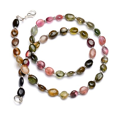 #ad Natural Gem Afghan Multi Tourmaline 8x6mm Size Oval Nugget Beads Necklace 18quot; $36.00