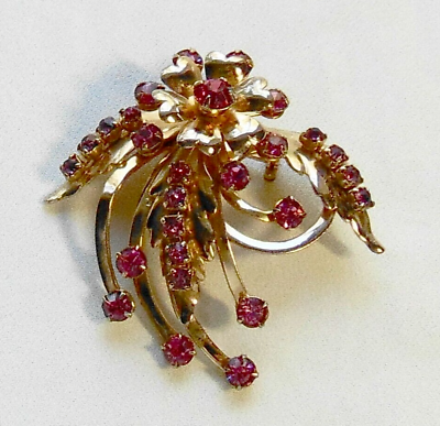 #ad Vintage MC Pink Rhinestone Flower Interchangeable Pin Brooch $19.99