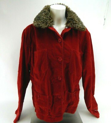 #ad Kikit Jeans Maurice Sasson Women’s Jacket Rust Corduroy Large Faux Fur Collar $15.97