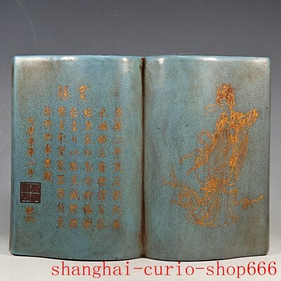#ad 11quot;China dynasty Official kiln ru porcelain text poetry Kwan yin Scripture Book $254.15