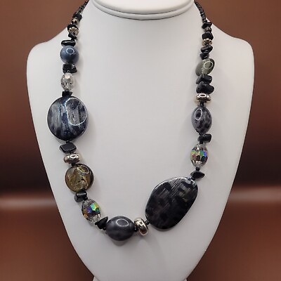 #ad Contemporary Multicolored Glass Beaded Necklace Blue Black I $14.99