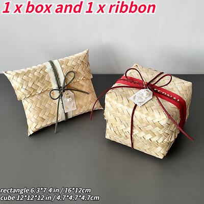#ad 1pc Bamboo Wedding Favours Sweet Candy Box Mini Gift Basket with Bowknot Ribbon $11.17
