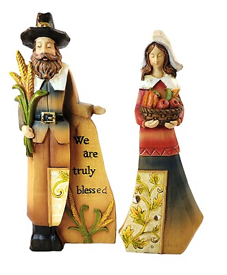 #ad Thanksgiving Pilgrim Set quot;We are Truly Blessedquot; Resin Figurine 9quot; tall EUC $17.49