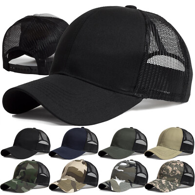 #ad Plain Trucker Hat Mesh Back Snapback Baseball Cap Solid Visor Blank Caps Hats $8.75