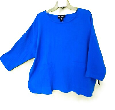 #ad Jones New York top blouse women Plus Size 1X NWT blue cotton crinkle mother#x27;s da $26.99
